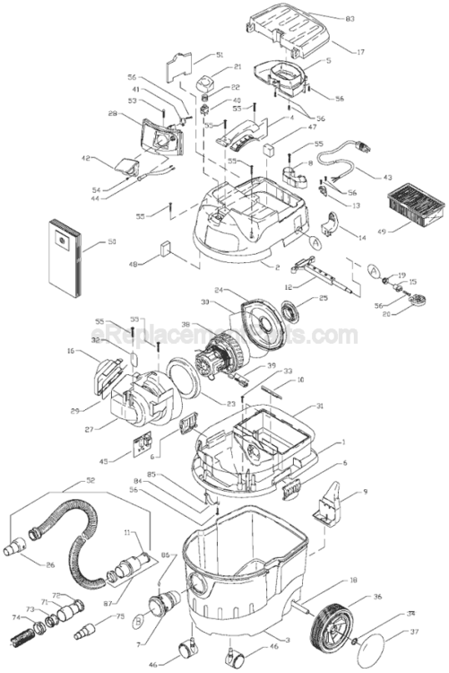 Page A Diagram and Parts List for 7812  Porter Cable Utility Vacuum